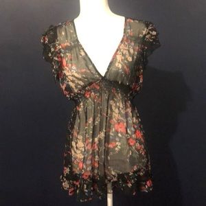 Floral V Neck sheer women top M ICHI